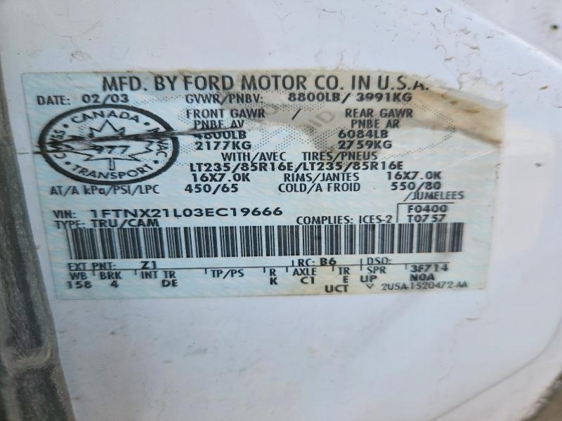 2003 Ford F250 მანქანა იყიდება აუქციონზე, vin: 1FTNX21L03EC19666, აუქციონის ნომერი: 56532636