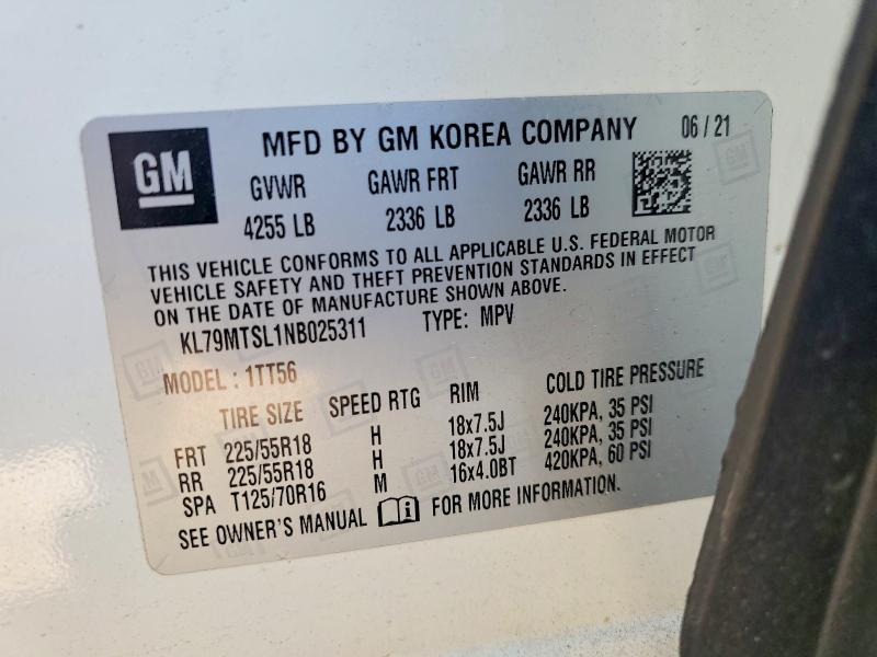 2022 Chevrolet Trailblazer მანქანა იყიდება აუქციონზე, vin: KL79MTSL1NB025311, აუქციონის ნომერი: 56526216