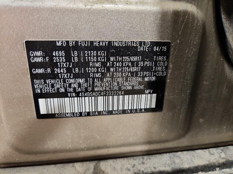 Продажа на аукционе авто 2015 Subaru Outback, vin: 4S4BSADC4F3332264, номер лота: 56230446