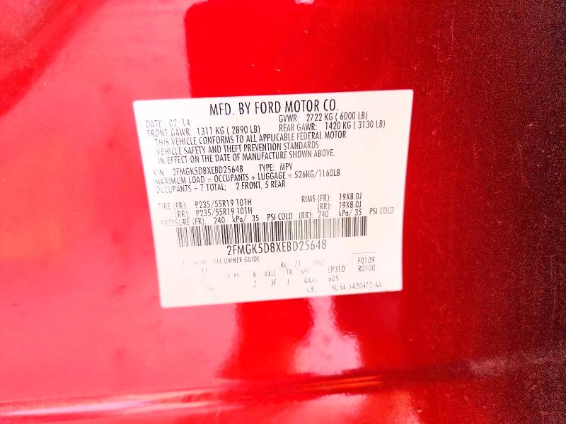 57383366 :رقم المزاد ، 2FMGK5D8XEBD25648 vin ، 2014 Ford Flex مزاد بيع