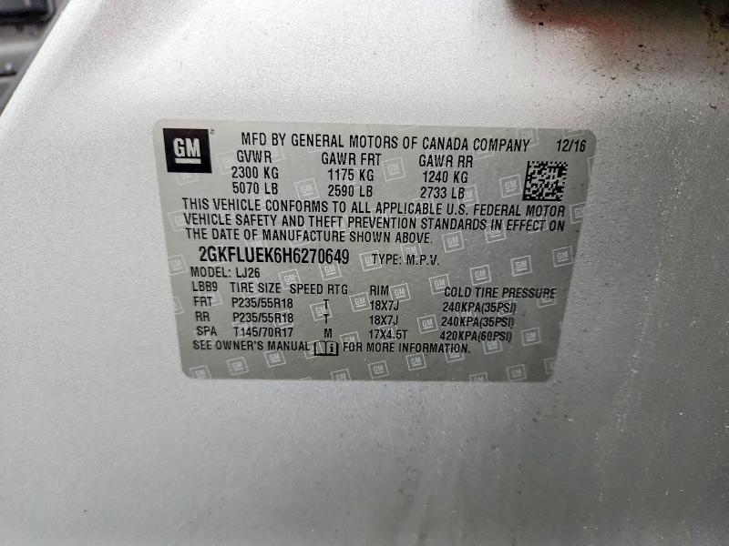 Aukcja sprzedaży 2017 Gmc Terrain, vin: 2GKFLUEK6H6270649, numer aukcji: 57711856