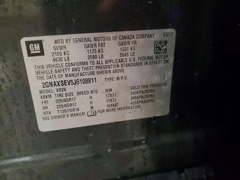 56311786 :رقم المزاد ، 2GNAXSEV5J6108811 vin ، 2018 Chevrolet Equinox مزاد بيع