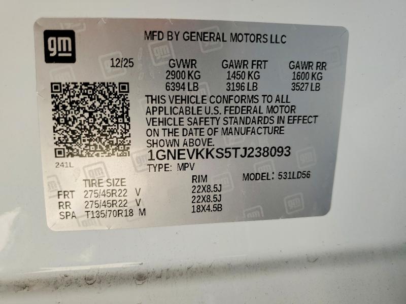 2026 Chevrolet Traverse მანქანა იყიდება აუქციონზე, vin: 1GNEVKKS5TJ238093, აუქციონის ნომერი: 56183416