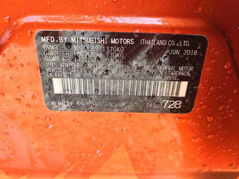 56863646 :رقم المزاد ، ML32A3HJ6HH010858 vin ، 2017 Mitsubishi Mirage مزاد بيع