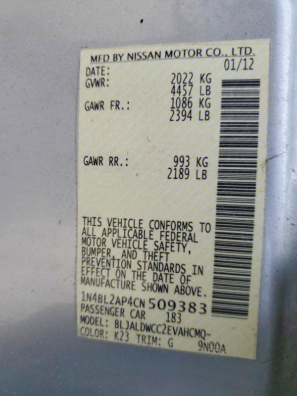 Aukcja sprzedaży 2012 Nissan Altima, vin: 1N4BL2AP4CN509383, numer aukcji: 56530476