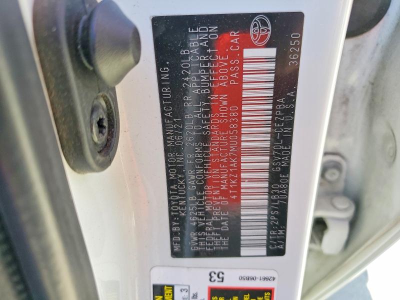 Продаж на аукціоні авто 2021 Toyota Camry, vin: 4T1KZ1AK7MU058380, номер лоту: 56669596