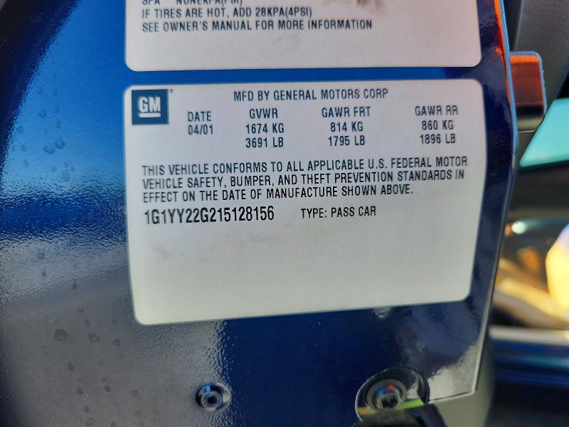 55975006 :رقم المزاد ، 1G1YY22G215128156 vin ، 2001 Chevrolet Corvette مزاد بيع