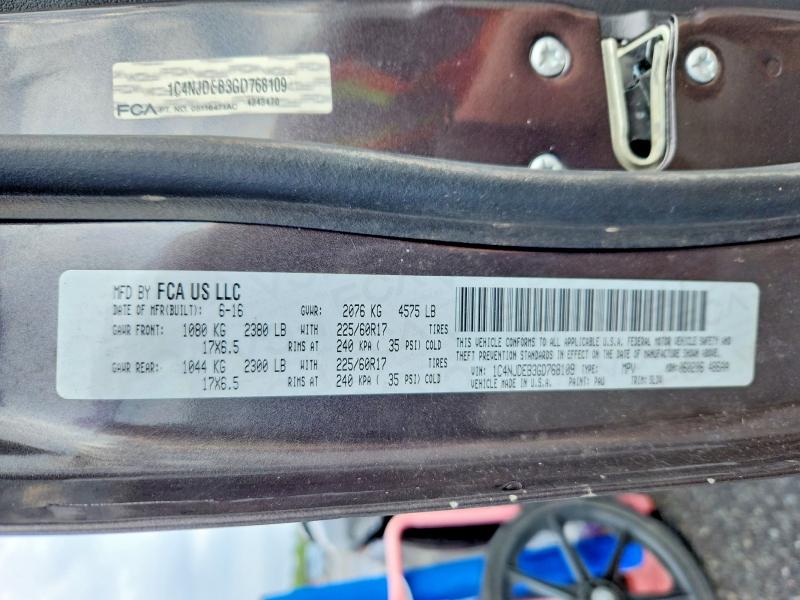 2016 Jeep Compass მანქანა იყიდება აუქციონზე, vin: 1C4NJDEB3GD768109, აუქციონის ნომერი: 58521446