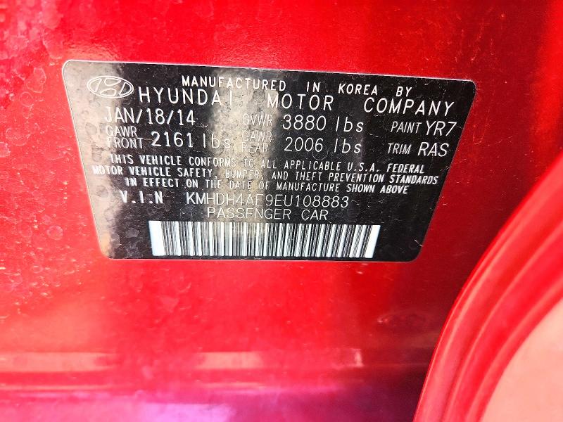 Продажа на аукционе авто 2014 Hyundai Elantra, vin: KMHDH4AE9EU108883, номер лота: 58291836