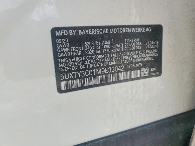2021 Bmw X3 მანქანა იყიდება აუქციონზე, vin: 5UXTY3C01M9E33042, აუქციონის ნომერი: 56371016