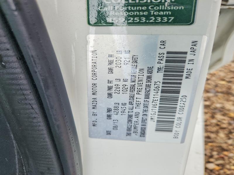 2014 Mazda 6 მანქანა იყიდება აუქციონზე, vin: JM1GJ1V67E1140675, აუქციონის ნომერი: 57726126
