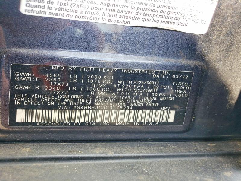 Aukcja sprzedaży 2012 Subaru Outback, vin: 4S4BRBJC3C3278294, numer aukcji: 56463786