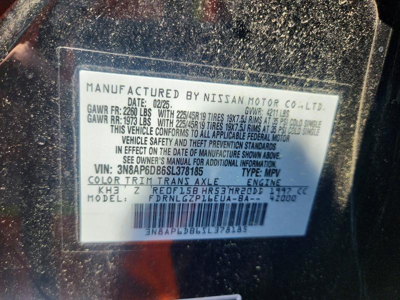 58532466 :رقم المزاد ، 3N8AP6DB6SL378185 vin ، 2025 Nissan Kicks مزاد بيع