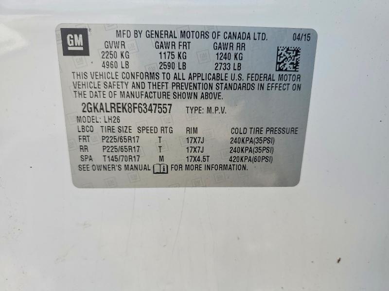 Aukcja sprzedaży 2015 Gmc Terrain, vin: 2GKALREK8F6347557, numer aukcji: 73343315