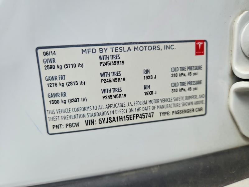 55563346 :رقم المزاد ، 5YJSA1H15EFP45747 vin ، 2014 Tesla Model S مزاد بيع