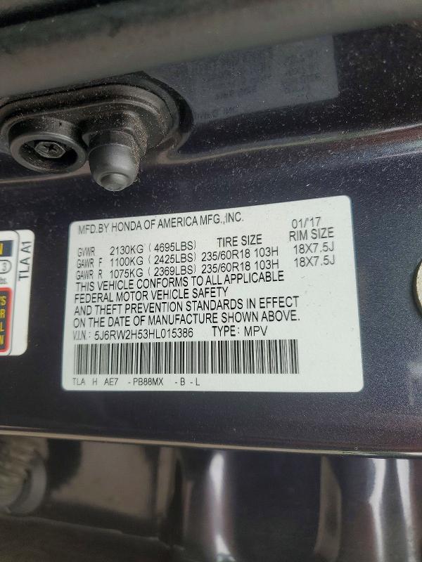 Aukcja sprzedaży 2017 Honda Cr-v, vin: 5J6RW2H53HL015386, numer aukcji: 59087536