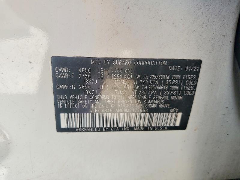 58297366 :رقم المزاد ، 4S4BTANC9M3173668 vin ، 2021 Subaru Outback مزاد بيع