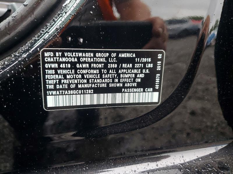Продажа на аукционе авто 2016 Volkswagen Passat, vin: 1VWAT7A38GC011282, номер лота: 57882686