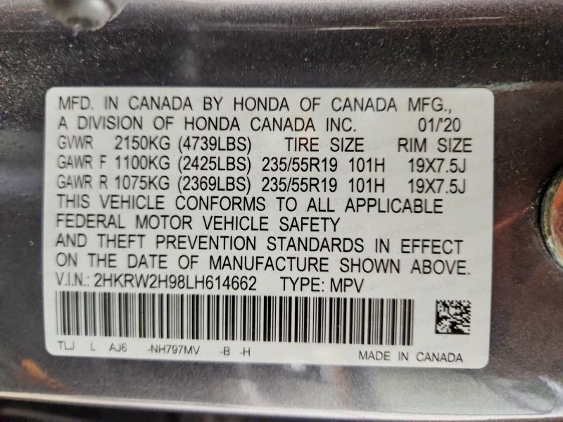 57590336 :رقم المزاد ، 2HKRW2H98LH614662 vin ، 2020 Honda Cr-v مزاد بيع