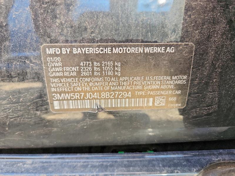 Продаж на аукціоні авто 2020 Bmw 330xi, vin: 3MW5R7J04L8B27294, номер лоту: 57024996