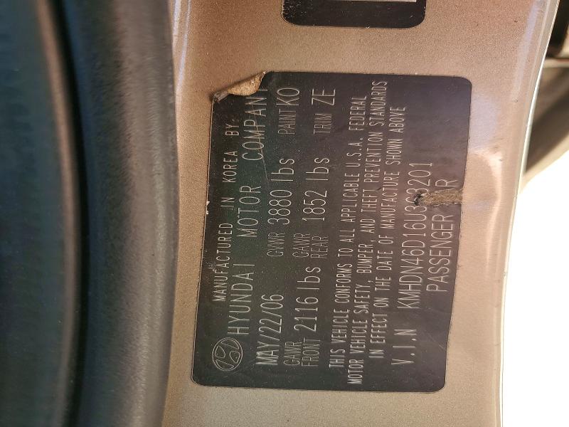 Продажа на аукционе авто 2006 Hyundai Elantra, vin: KMHDN46D16U363201, номер лота: 58351596