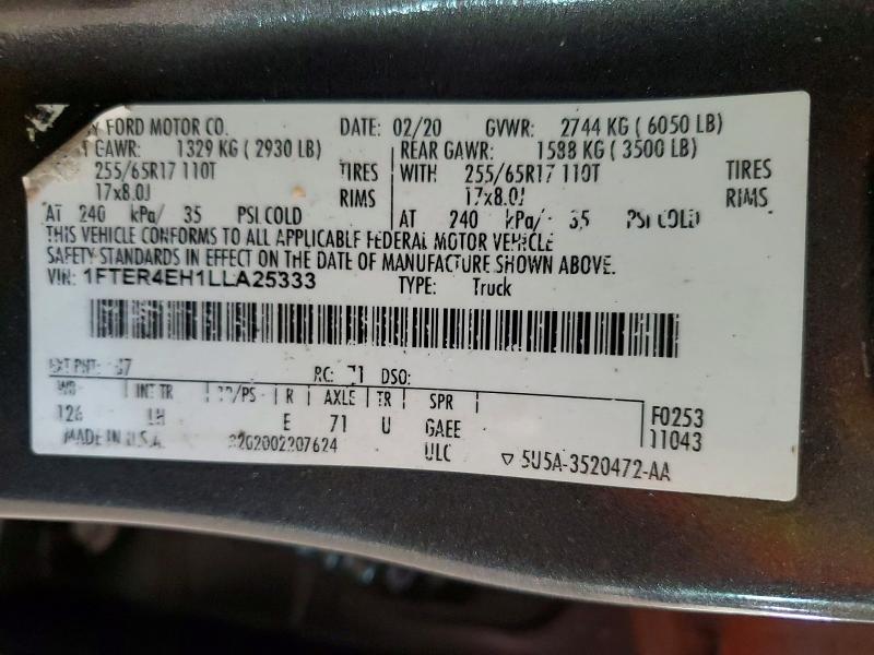 Aukcja sprzedaży 2020 Ford Ranger, vin: 1FTER4EH1LLA25333, numer aukcji: 57397846