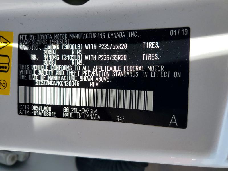 Aukcja sprzedaży 2019 Lexus Rx 350, vin: 2T2ZZMCA7KC130046, numer aukcji: 57373986