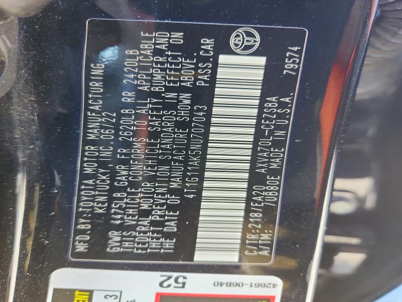 Продажа на аукционе авто 2022 Toyota Camry, vin: 4T1G11AK5NU707043, номер лота: 59234116