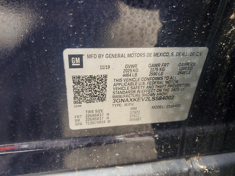 57879346 :رقم المزاد ، 3GNAXKEV2LS584003 vin ، 2020 Chevrolet Equinox مزاد بيع