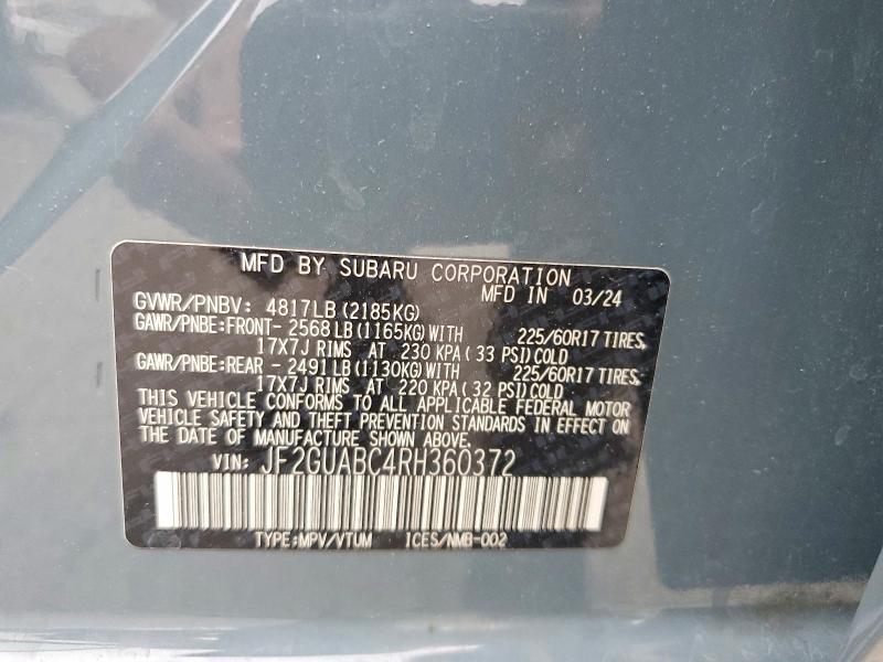55965076 :رقم المزاد ، JF2GUABC4RH360372 vin ، 2024 Subaru Crosstrek مزاد بيع