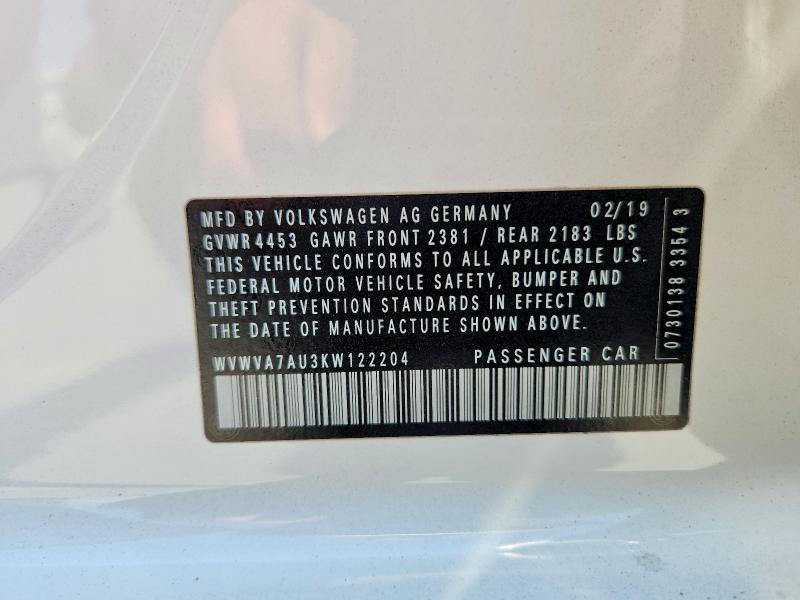 2019 Volkswagen Golf R მანქანა იყიდება აუქციონზე, vin: WVWVA7AU3KW122204, აუქციონის ნომერი: 58519566