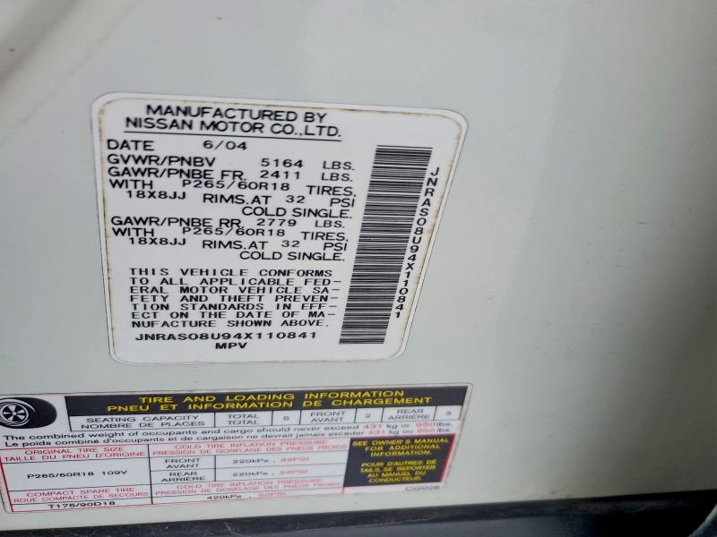 Aukcja sprzedaży 2004 Infiniti Fx35, vin: JNRAS08U94X110841, numer aukcji: 58428696