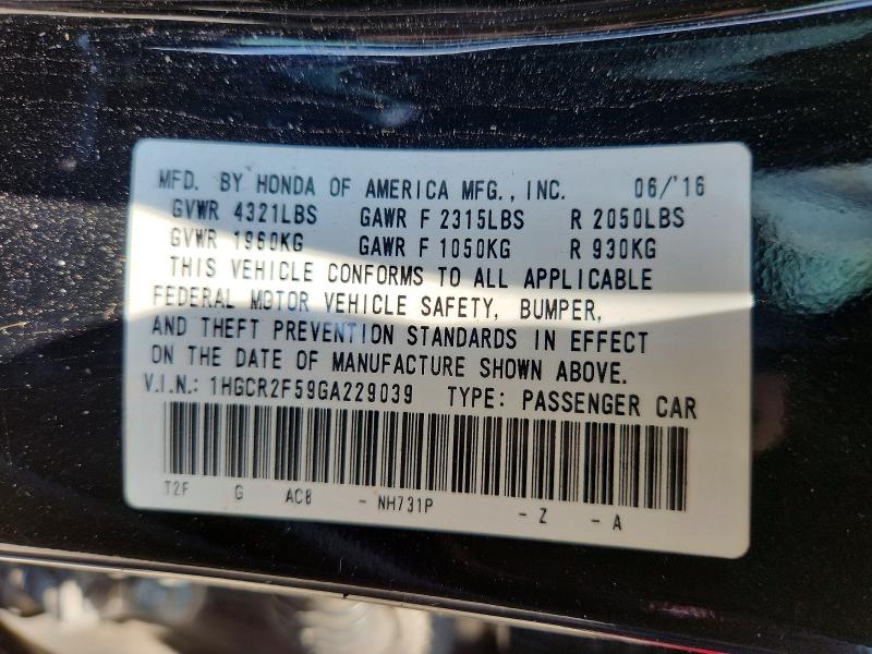 Продаж на аукціоні авто 2016 Honda Accord, vin: 1HGCR2F59GA229039, номер лоту: 58574036