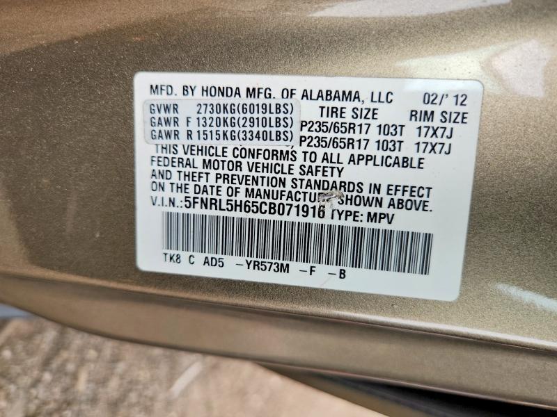 Продаж на аукціоні авто 2012 Honda Odyssey, vin: 5FNRL5H65CB071916, номер лоту: 56631336