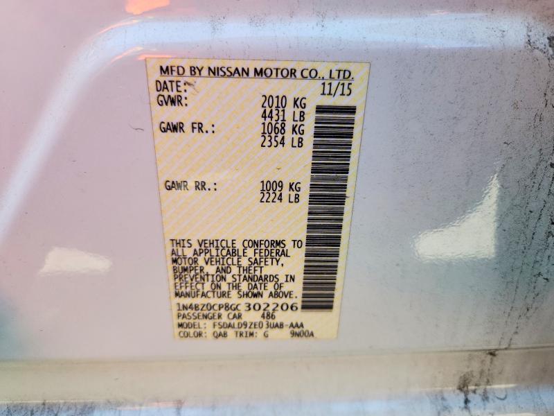 Продаж на аукціоні авто 2016 Nissan Leaf, vin: 1N4BZ0CP8GC302206, номер лоту: 56073856