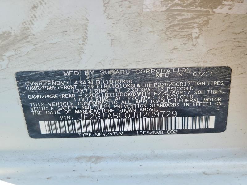 57654016 :رقم المزاد ، JF2GTABC0JH209729 vin ، 2018 Subaru Crosstrek مزاد بيع