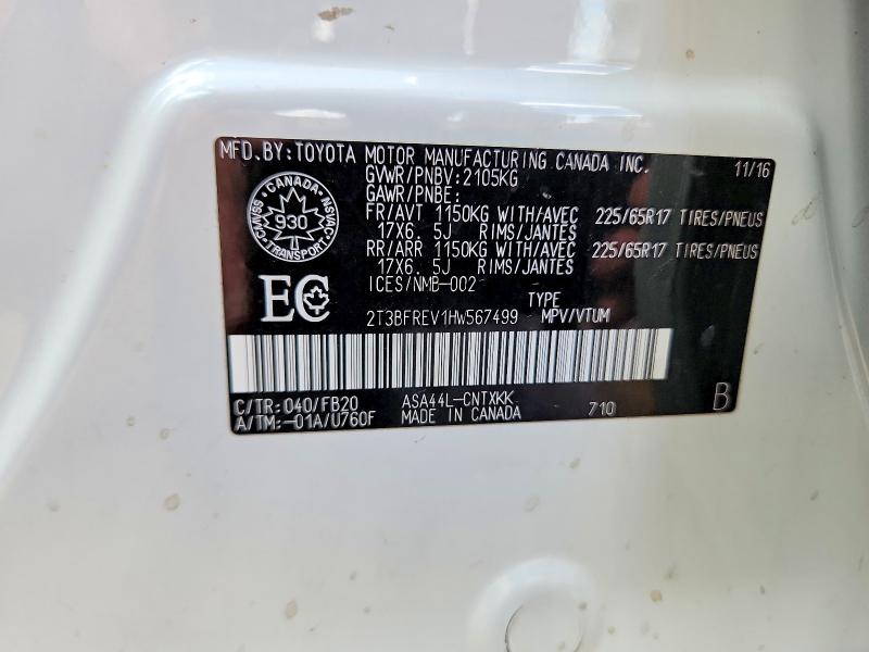 Aukcja sprzedaży 2017 Toyota Rav4, vin: 2T3BFREV1HW567499, numer aukcji: 55803166