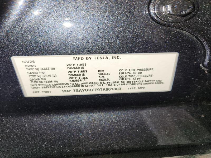 2026 Tesla Model Y მანქანა იყიდება აუქციონზე, vin: 7SAYGDEE9TA661803, აუქციონის ნომერი: 58631666