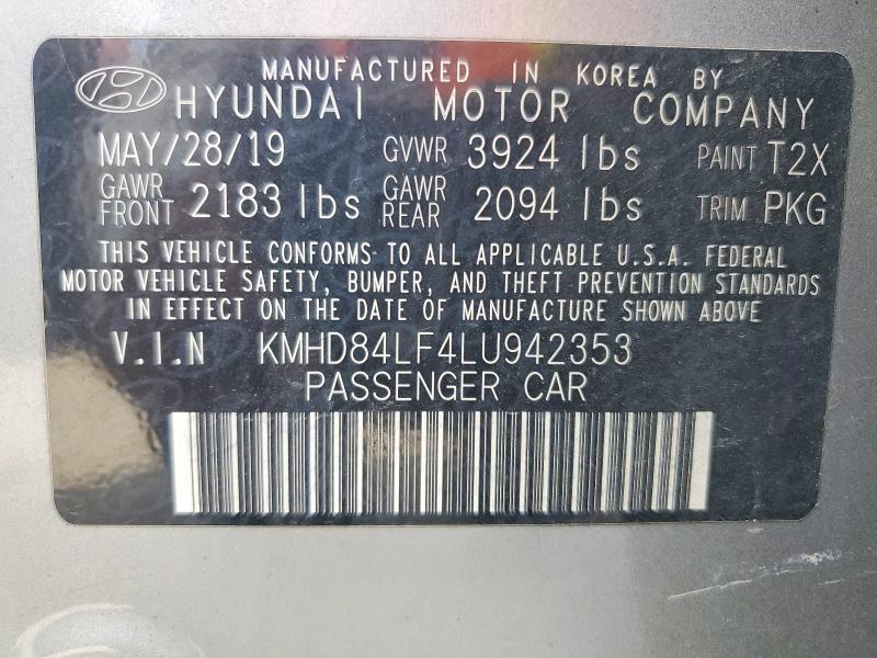 Продажа на аукционе авто 2020 Hyundai Elantra, vin: KMHD84LF4LU942353, номер лота: 59008216