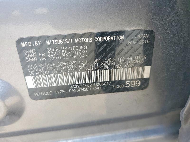 55383736 :رقم المزاد ، JA32U2FU2HU006047 vin ، 2017 Mitsubishi Lancer مزاد بيع