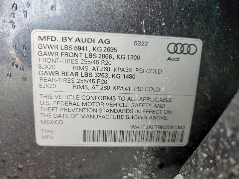 56973196 :رقم المزاد ، WA1F2AFY9N2081383 vin ، 2022 Audi Q5 E مزاد بيع
