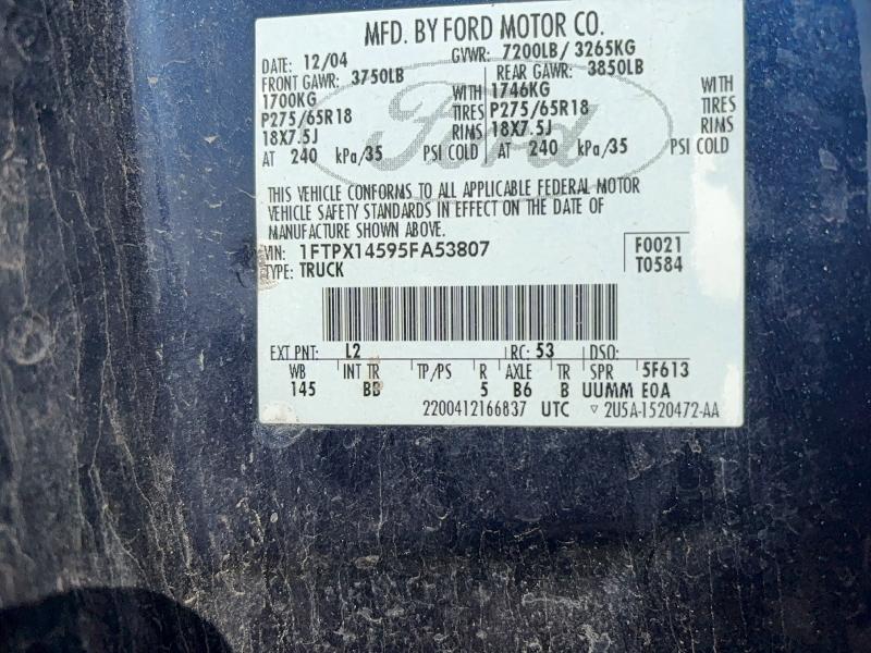 56258746 :رقم المزاد ، 1FTPX14595FA53807 vin ، 2005 Ford F-150 مزاد بيع