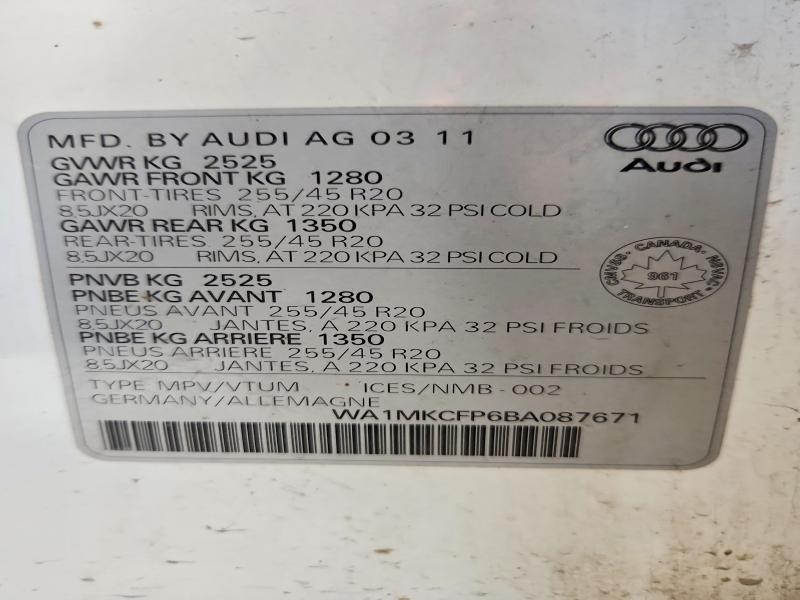 Продажа на аукционе авто 2011 Audi Q5, vin: WA1MKCFP6BA087671, номер лота: 58058916