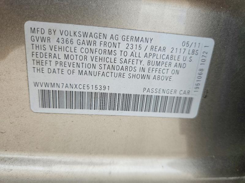 Aukcja sprzedaży 2012 Volkswagen Cc, vin: WVWMN7ANXCE515391, numer aukcji: 56931596