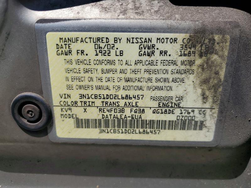 Продаж на аукціоні авто 2002 Niss Sentra, vin: 3N1CB51D02L686457, номер лоту: 55463846