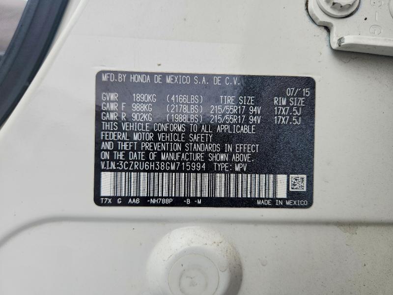 57602006 :رقم المزاد ، 3CZRU6H38GM715994 vin ، 2016 Honda Hr-v مزاد بيع