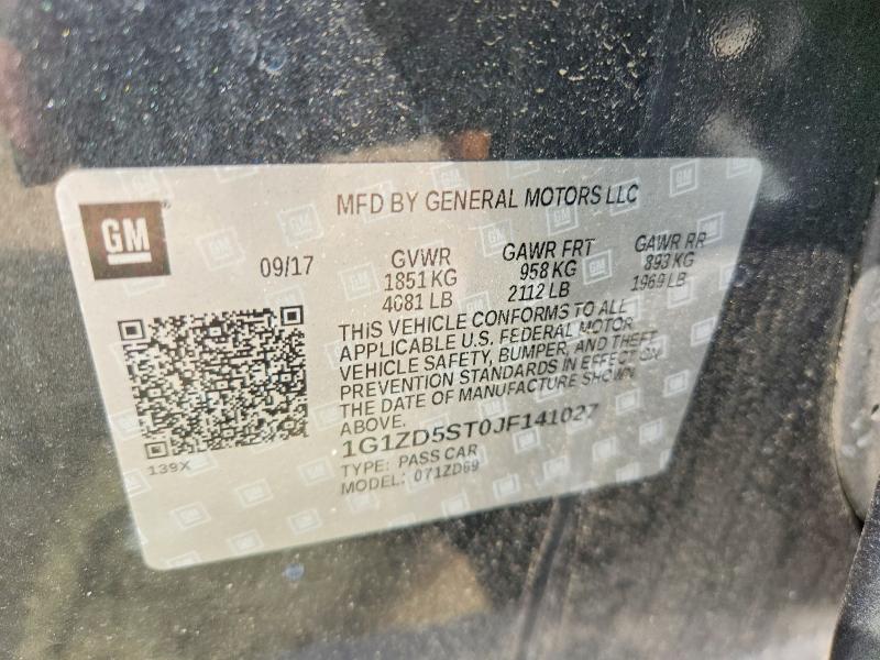Aukcja sprzedaży 2018 Chevrolet Malibu, vin: 1G1ZD5ST0JF141027, numer aukcji: 57001046