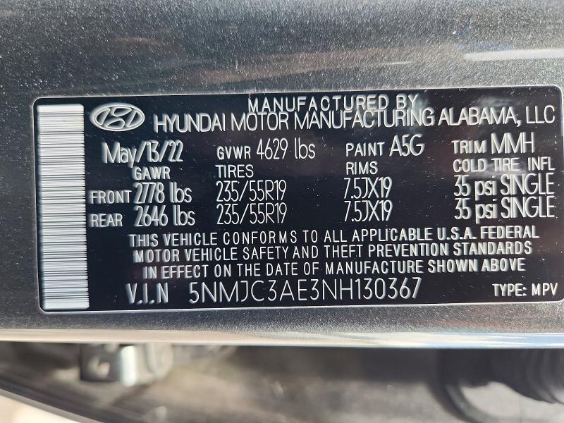 2022 Hyundai Tucson მანქანა იყიდება აუქციონზე, vin: 5NMJC3AE3NH130367, აუქციონის ნომერი: 56307466