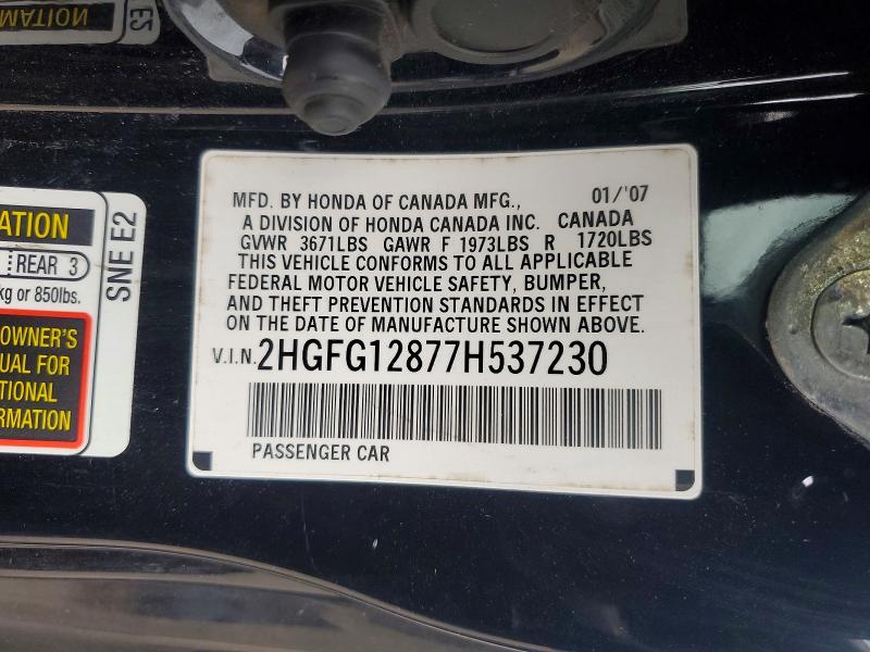 Продажа на аукционе авто 2007 Honda Civic, vin: 2HGFG12877H537230, номер лота: 85450515