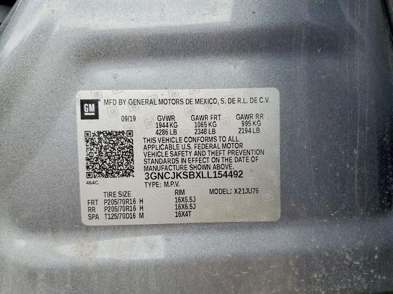 2020 Chevrolet Trax მანქანა იყიდება აუქციონზე, vin: 3GNCJKSBXLL154492, აუქციონის ნომერი: 56648036